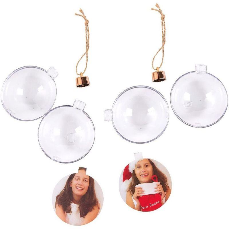 Juvale 4 Pack Clear Hanging Photo Ornament Balls for Christmas Tree Decorations, Holiday Decor, 2.75 x 4.7 in