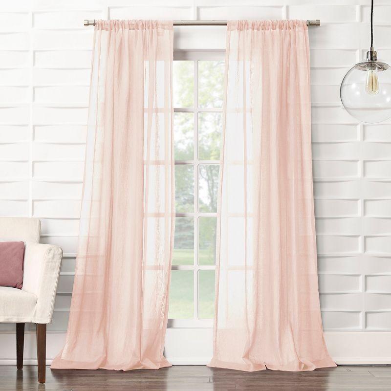 50"x95" No. 918 Sheer Avril Crushed Texture Rod Pocket Curtain Panel Blush: Sheer Curtain Panels, Transitional Style