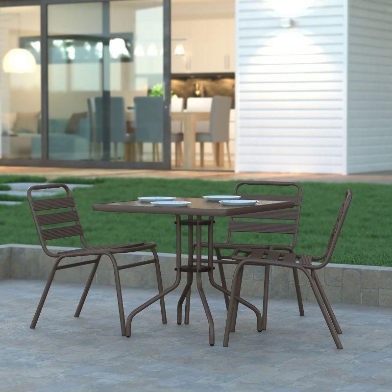 31.5" Clear Tempered Glass Square Outdoor Dining Table with Steel Base