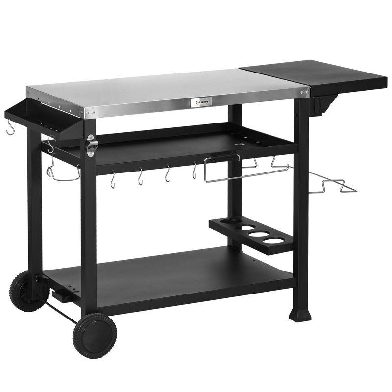 Stainless Steel Outdoor Grill Cart with Foldable Side Table