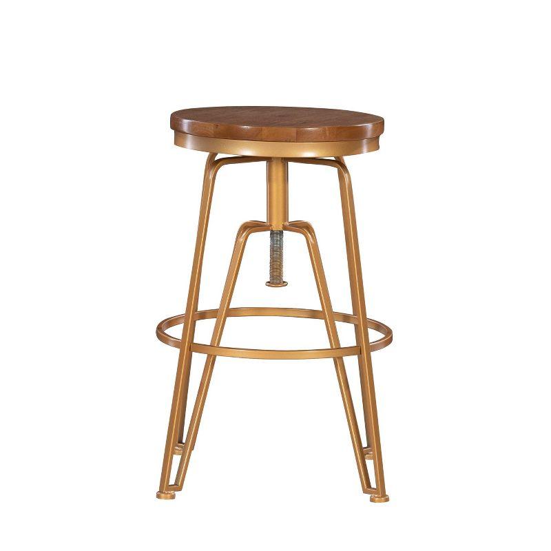 Adjustable Rustic Brown Swivel Stool with Matte Gold Metal Frame