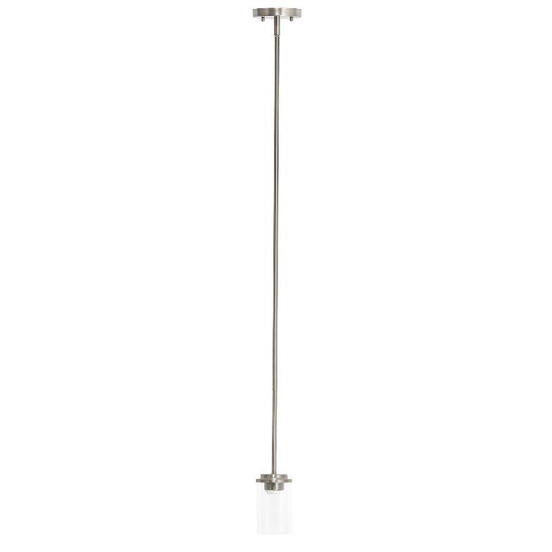 1-Light 5.75" Minimalist Industrial Farmhouse Adjustable Hanging Clear Cylinder Glass Pendant Metallic Silver - Lalia Home: UL Listed, E26 Base