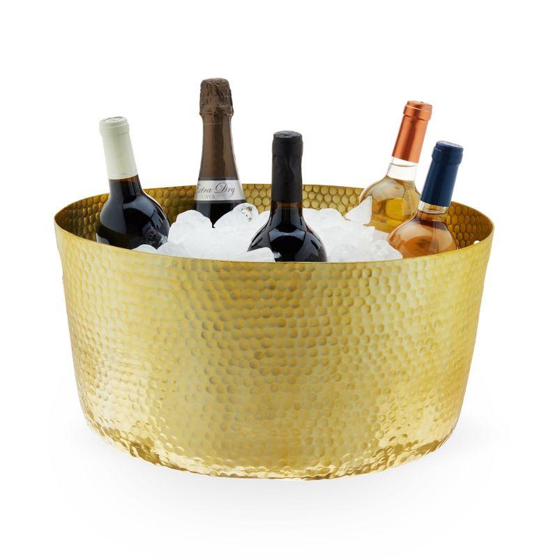 Twine Gold Hammered Tub - Large Drink Beverage Tub Chiller, Wine, Beer & Drink Bucket for Parties in 4 Gallon Capacity, Gold