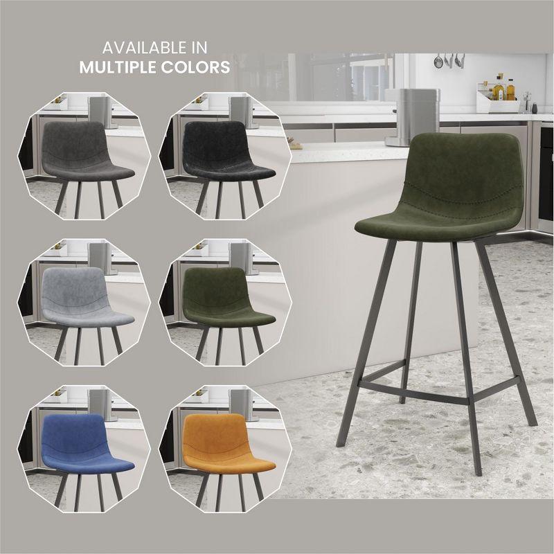 LeisureMod 35” Counter Stool Upholstered Leather Ergonomic Backrest Padded Seat Stainless Steel Base and Footrest Elland Collection