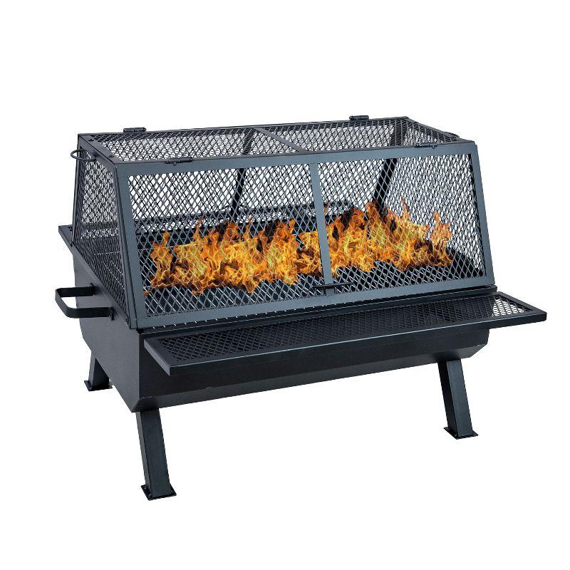 36.5" x 32.5" Rectangle Wood-Burning Steel Outdoor Fire Pit with Grill and Spark Screen