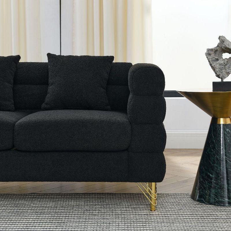 81'' Modular Oversized 3 Seater Velvet Sofa, Deep Seating with 3 Pillows for Living Room, Bedroom, Black - Maison Boucle