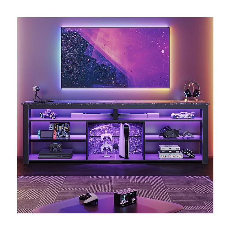 Bestier 70" Gaming Entertainment Center for TV up to 75" LED TV Stand for PS5 Tall TV Console with Shelves Black Marble