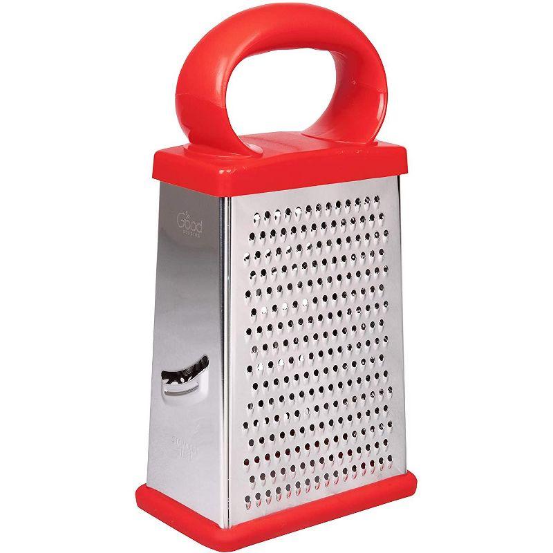 Good Cooking Box Cheese Grater w 2 Attachable Storage Containers- 4-Sided Stainless Steel Slicer and Shredder- 2 Hoppers for Cheeses