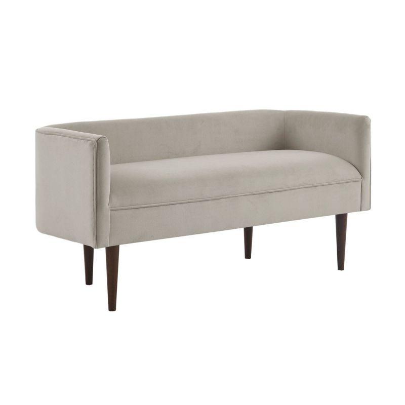 Cream Velvet Upholstered Bench with Solid Wood Legs