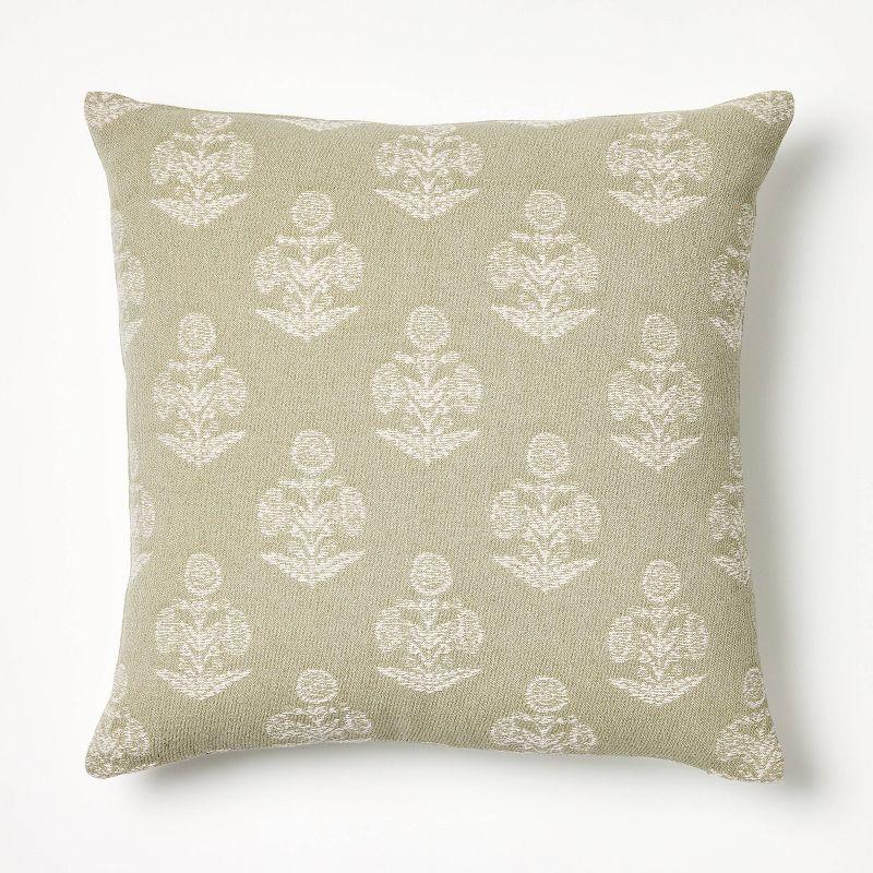 Woven Block Print Square Throw Pillow Light Sage/Cream - Threshold™ designed with Studio McGee: Cotton Jacquard, Indoor Use, Zippered
