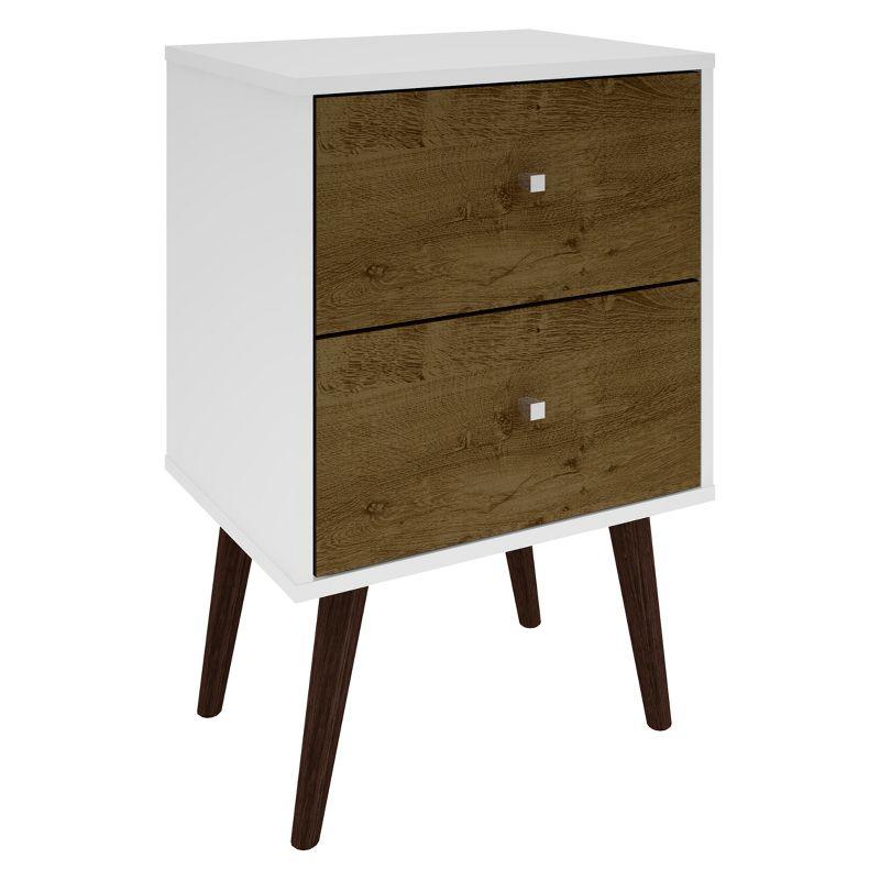Liberty 2.0 White/Rustic Brown Mid-Century Modern Nightstand with Storage