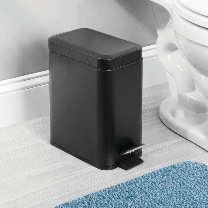 iDESIGN Rectangle Step Can Black: Metal Bathroom Wastebasket, 5L Capacity, Solid Pattern, 11.75" Height