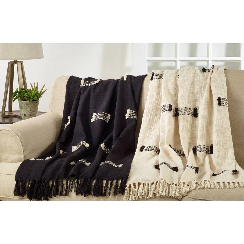 50"x60" Cotton Throw Blanket with Fringed Lines - Saro Lifestyle