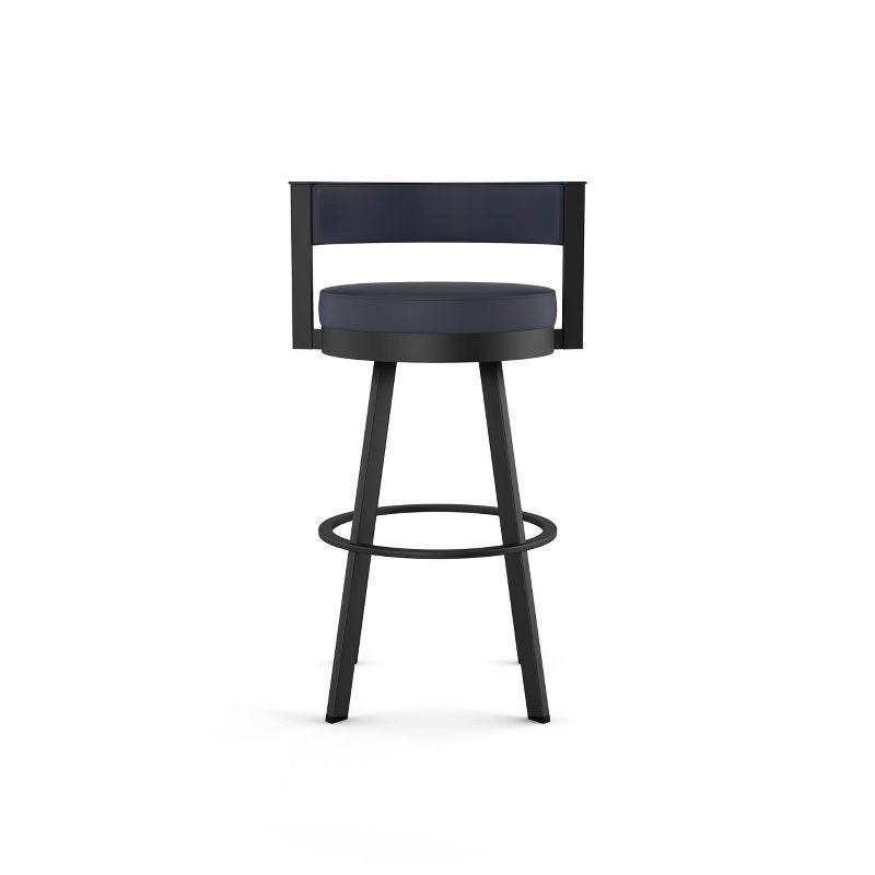 Amisco Browser Upholstered Barstool Navy/Black: Faux Leather, Oval Shape, Steel Frame, 300 lbs Capacity