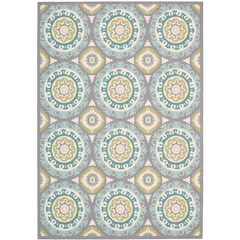 Solar Flair Square Indoor/Outdoor Medallion Rug in Aqua and Indigo