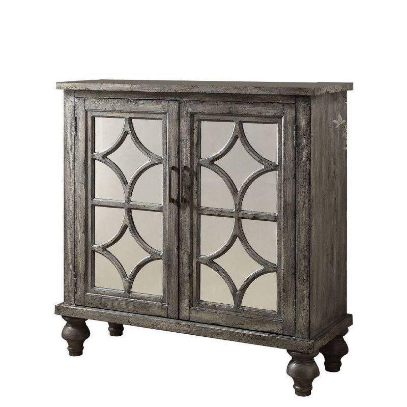 Velika Weathered Gray Mirrored Wood Console Table with Storage