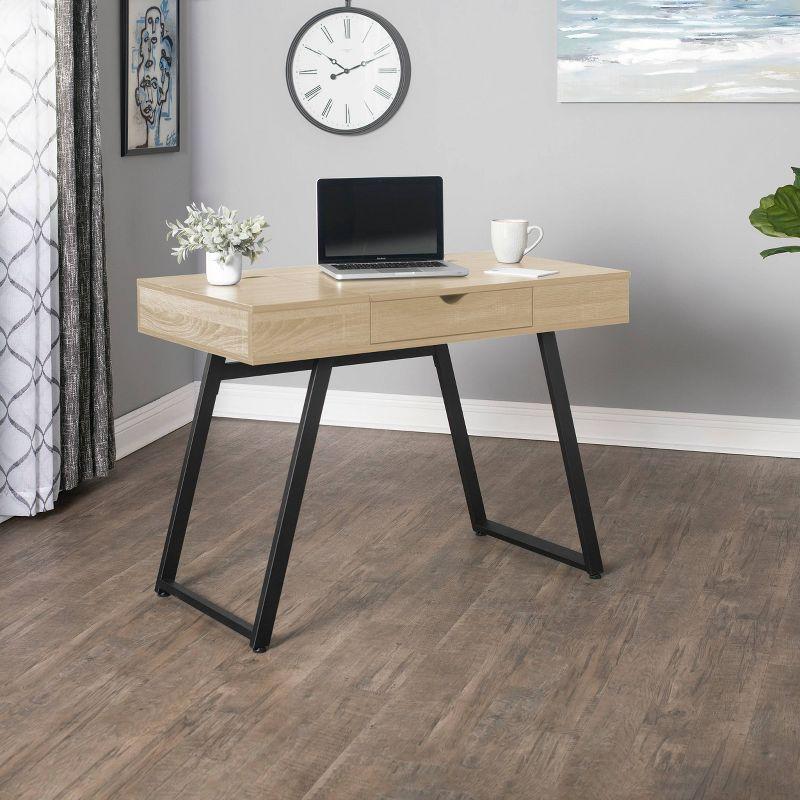 Rockdale Modern Office Writing Laptop Desk Honey Maple - Calico Designs: Built-In Charging, Storage Shelf