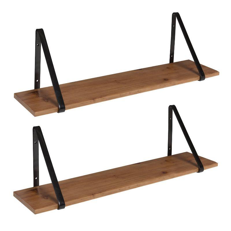 Kate & Laurel All Things Decor 27" x 8.3" 2pc Solomon Wooden Shelf Set Brown/Black: Metal Frame, No Assembly Required