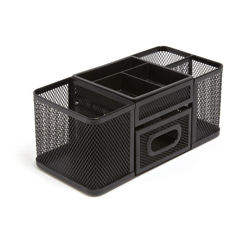 Matte Black Metal Mesh 7-Compartment Desk Organizer