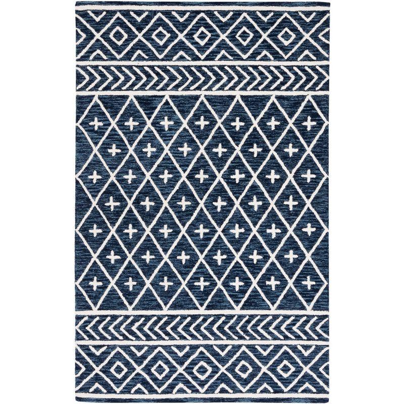 Ivory and Navy Hand-Tufted Wool Area Rug