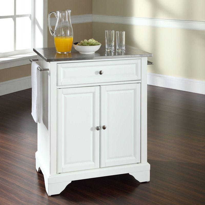 White Stainless Steel Top Portable Kitchen Island Cart