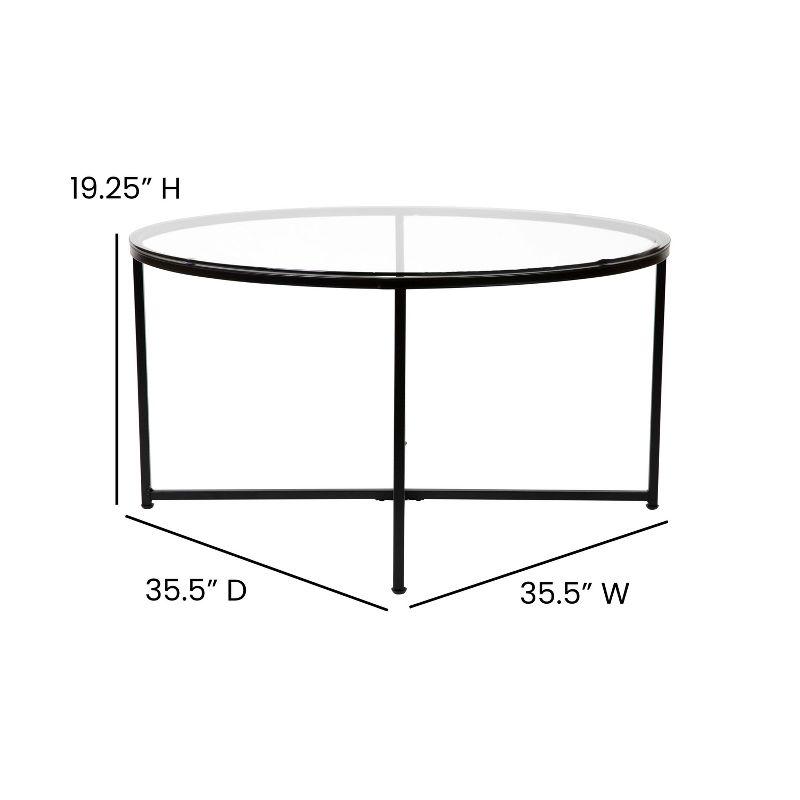 Elegant 35.5" Round Clear Glass Coffee Table with Matte Black Frame