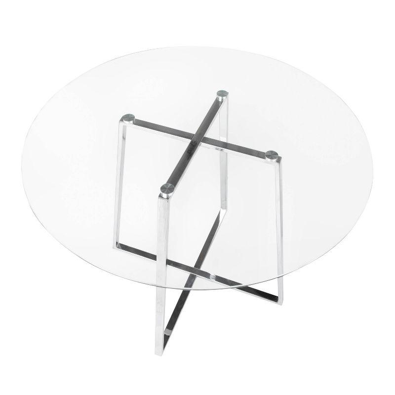 40" Cosmo Round Dining Table Chrome/Clear Glass - LumiSource: Contemporary Style, 4-Seater, Steel Pedestal Base