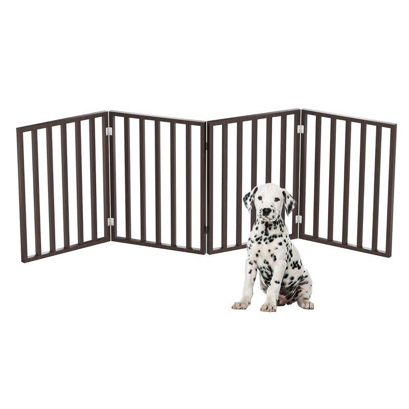 Indoor Pet Gate - 4-Panel Folding Dog Gate for Stairs or Doorways - 72x24-Inch Freestanding Pet Fence for Cats and Dogs by PETMAKER (Brown)