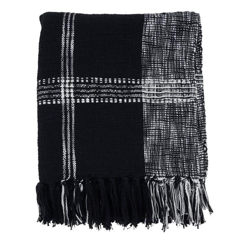50"x70" Oversized Plaid Cotton Throw Blanket Black - Saro Lifestyle: Traditional Style, Hand Wash, Year Round Comfort
