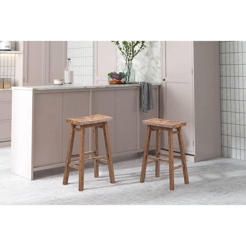 Set of 2 29" Sonoma Wire-Brush Saddle Barstools Barnwood - Boraam: Solid Acacia, Footrest