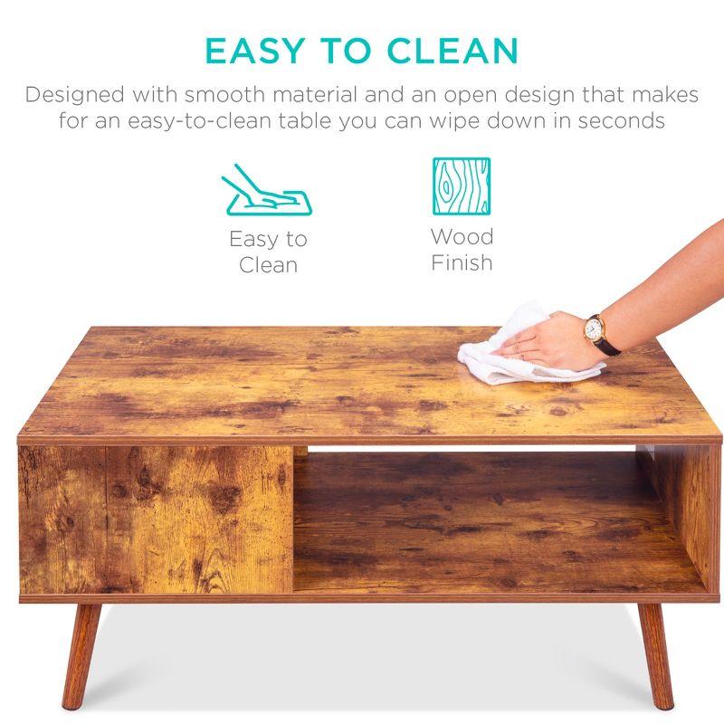 Best Choice Products Wooden Mid-Century Modern Coffee Accent Table Furniture w/ Open Storage Shelf - Brown