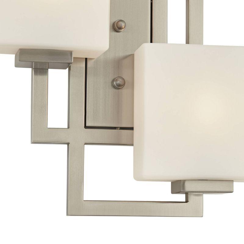 Possini Euro Design Modern Wall Light Sconce Brushed Nickel Hardwired 15 1/2" 2-Light Fixture Square Opal Glass Bedroom Bathroom