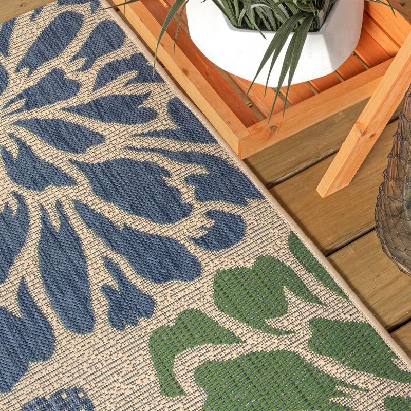 2'x8' Zinnia Modern Floral Textured Weave Indoor/Outdoor Runner Rug, Navy/Green - JONATHAN Y