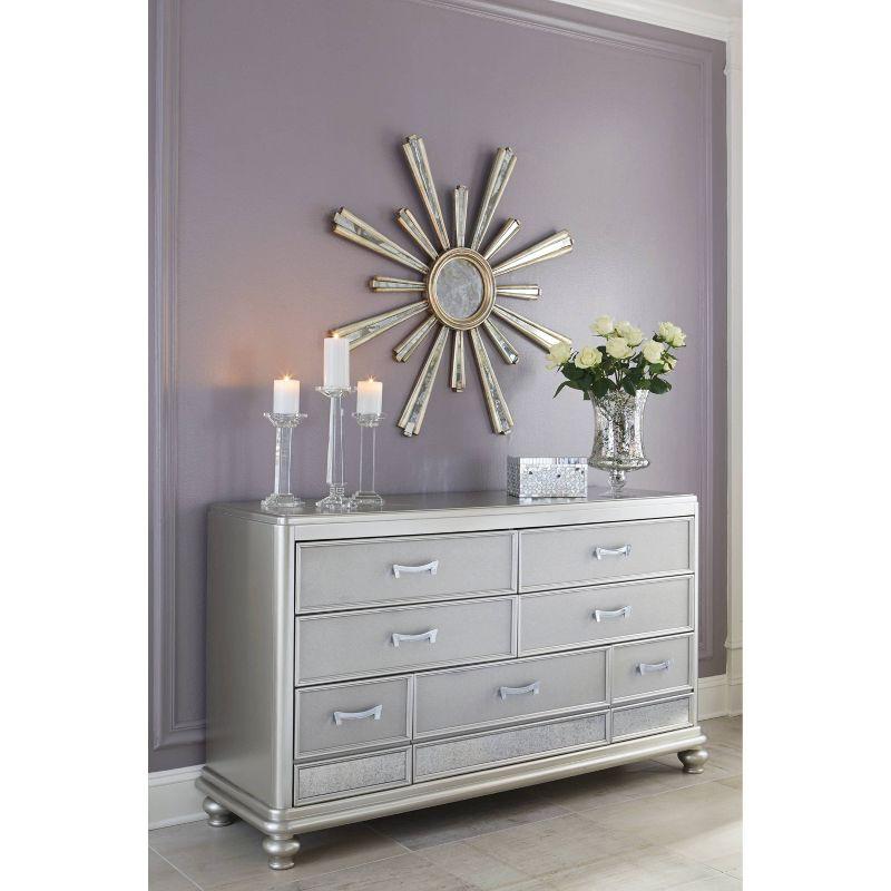 Dresser Silver - Signature Design by Ashley: Hollywood Regency Style, 7 Drawers, Faux Shagreen Texture