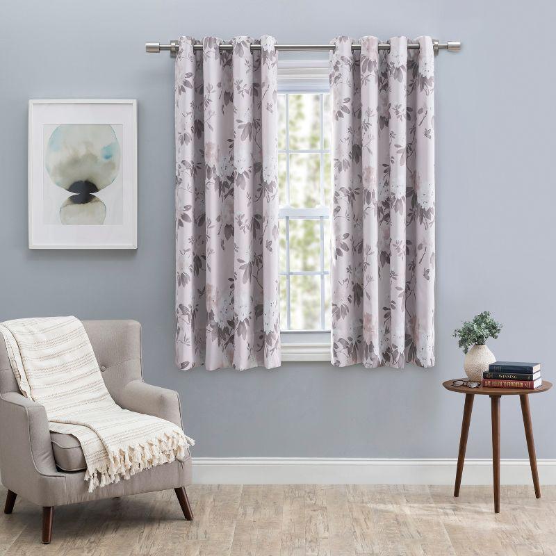 Blush Floral Blackout Grommet Curtain Panel with Lace Detail