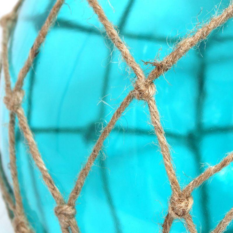Buoy Netted Coastal Ocean Sea Glass Pendant with Natural Rope Aqua - Elegant Designs: Brushed Nickel Canopy, UL Listed