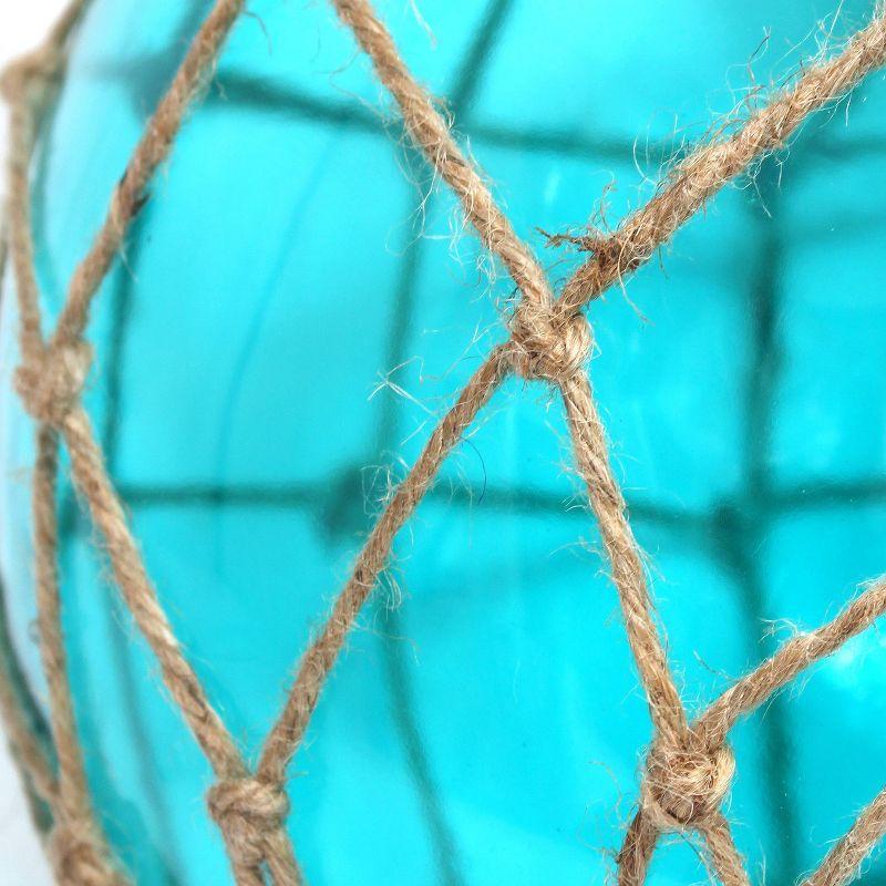 Aqua Sea Glass Globe Pendant with Brushed Nickel & Natural Rope Accent