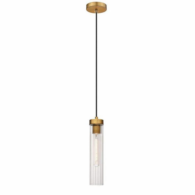 Beau Rubbed Brass and Glass Modern Pendant Light