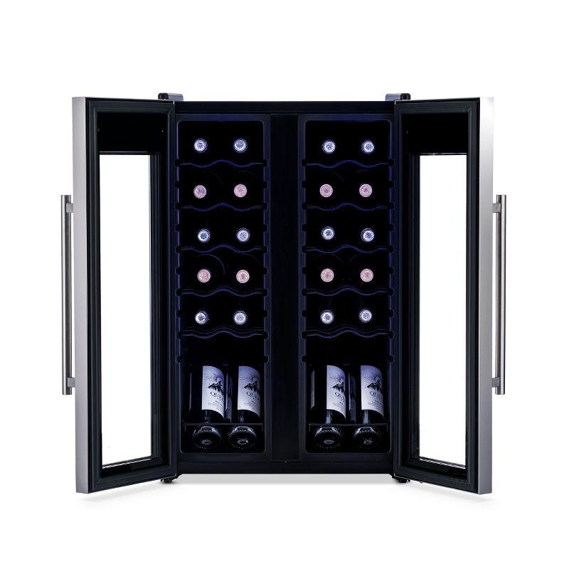 Newair 24 Bottle Wine Cooler Refrigerator, French Door Dual Temperature Zones, Freestanding Wine Fridge with Stainless Steel & Double-Layer Tempered G