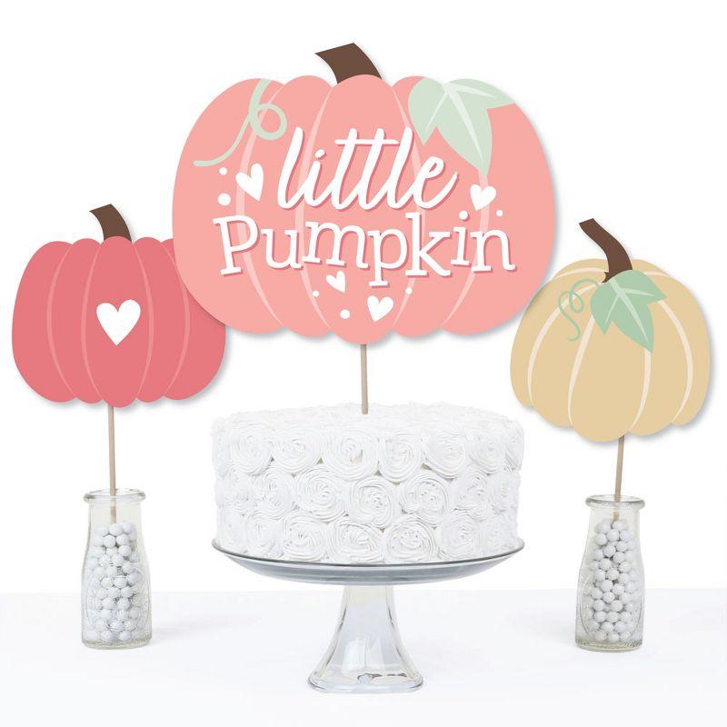 Big Dot of Happiness Girl Little Pumpkin - Fall Birthday Party or Baby Shower Centerpiece Sticks - Table Toppers - Set of 15