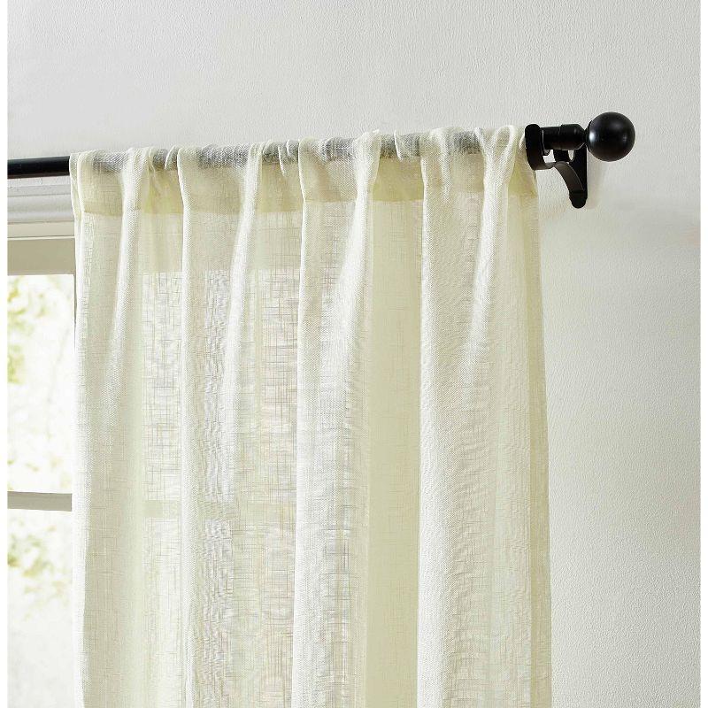 HLC.ME Linda Faux Linen Textured Semi Sheer Privacy Sun Light Filtering Window Rod Pocket Thick Curtains Panels, Set of 2 - White, 54 W x 72 L