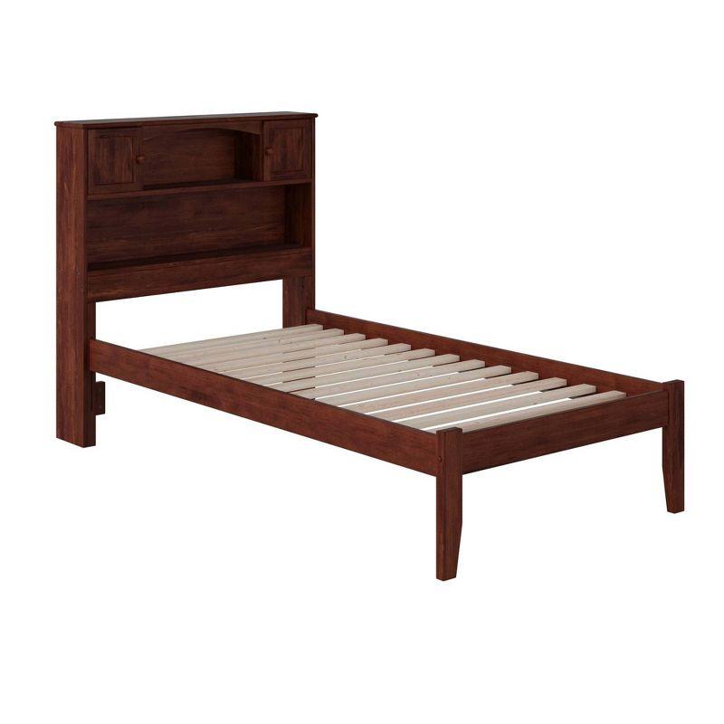 Walnut Twin Platform Bed with Bookcase Headboard and Storage