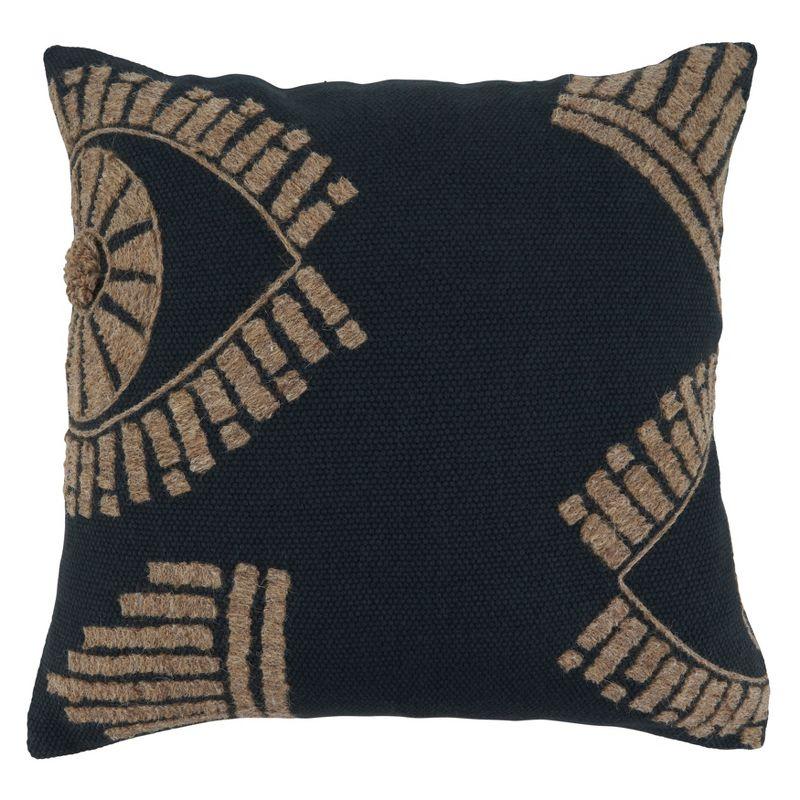 Black Cotton Embroidered Eye Decorative Pillow Cover