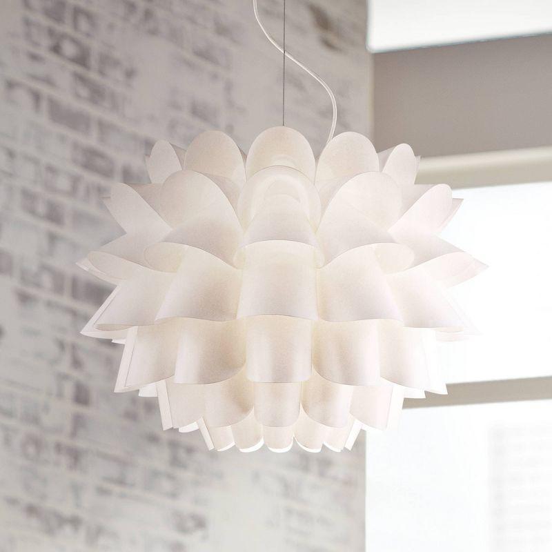 Possini Euro Design White Flower Pendant 25 1/4" Wide Modern Blooming Curved Petals for Dining Room Living House Home Foyer Kitchen Island Entryway