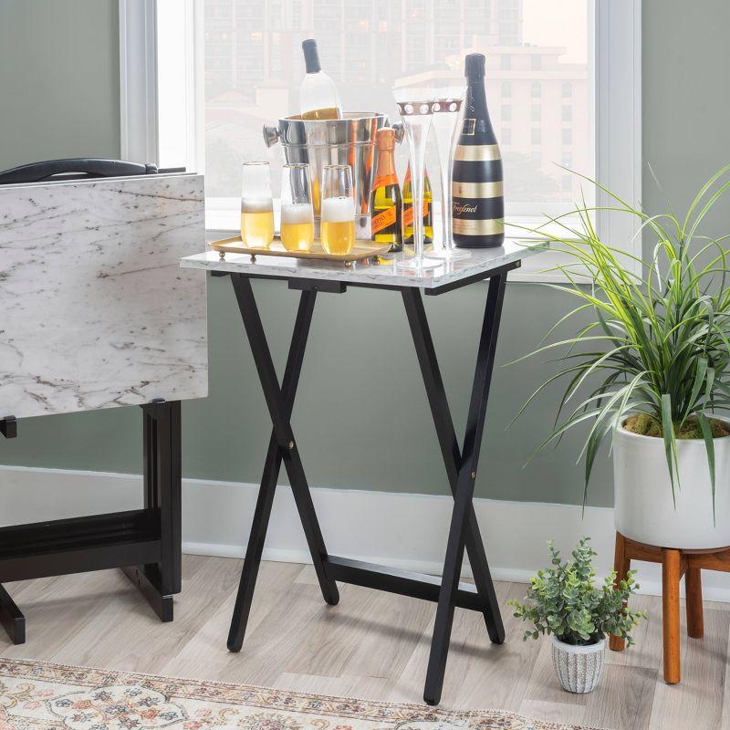 Linon Faux Marble Tray Table Set