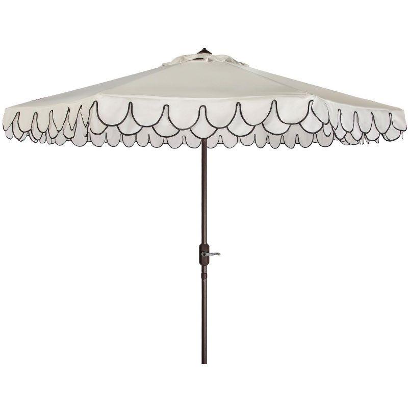 Venice 11Ft Round Crank Umbrella - PAT8110 - Ivory/Black - Safavieh