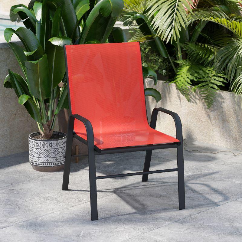 Set of 4 Sleek Black Outdoor Stack Chairs with Flex Comfort