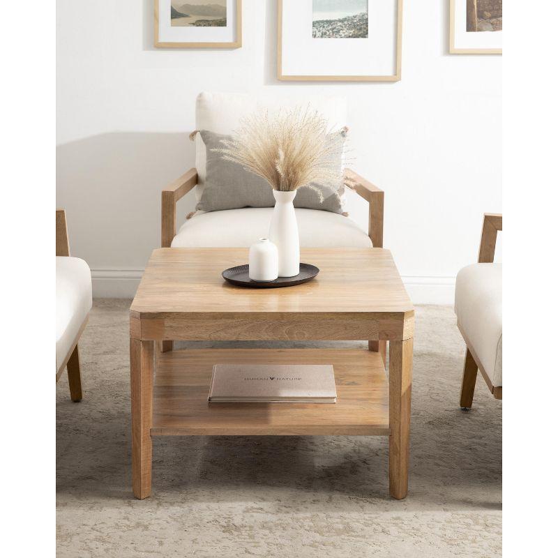 Natural Mango Wood Square Coffee Table with Storage Shelf