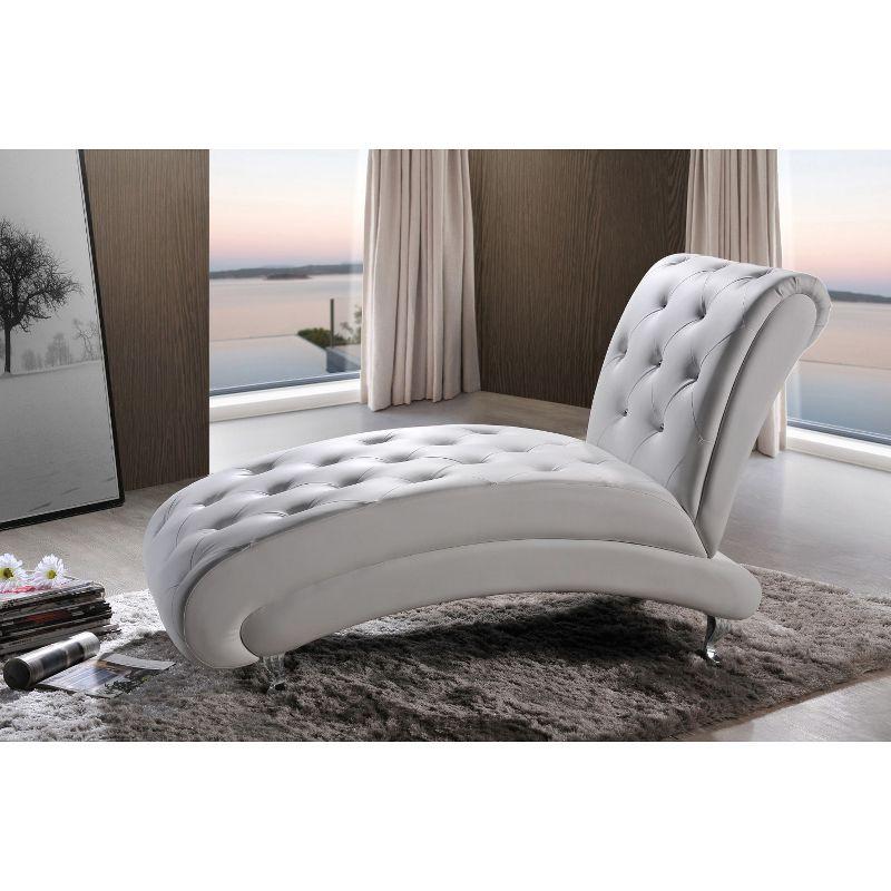 Pease 50'' White Faux Leather Tufted Chaise Lounge with Crystal Accents