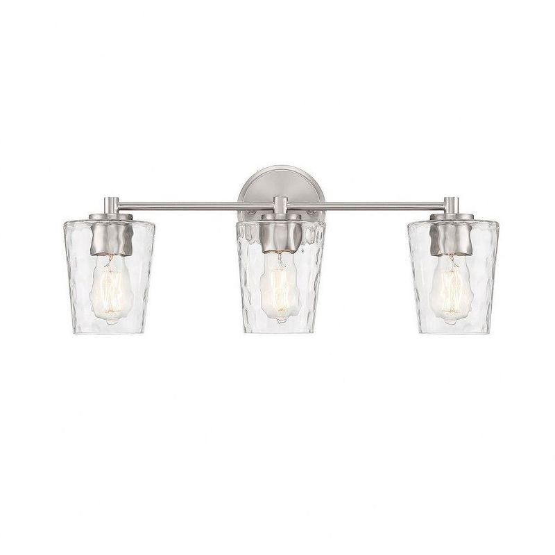 Satin Nickel 3-Light Vanity with Clear Hammered Glass Shades